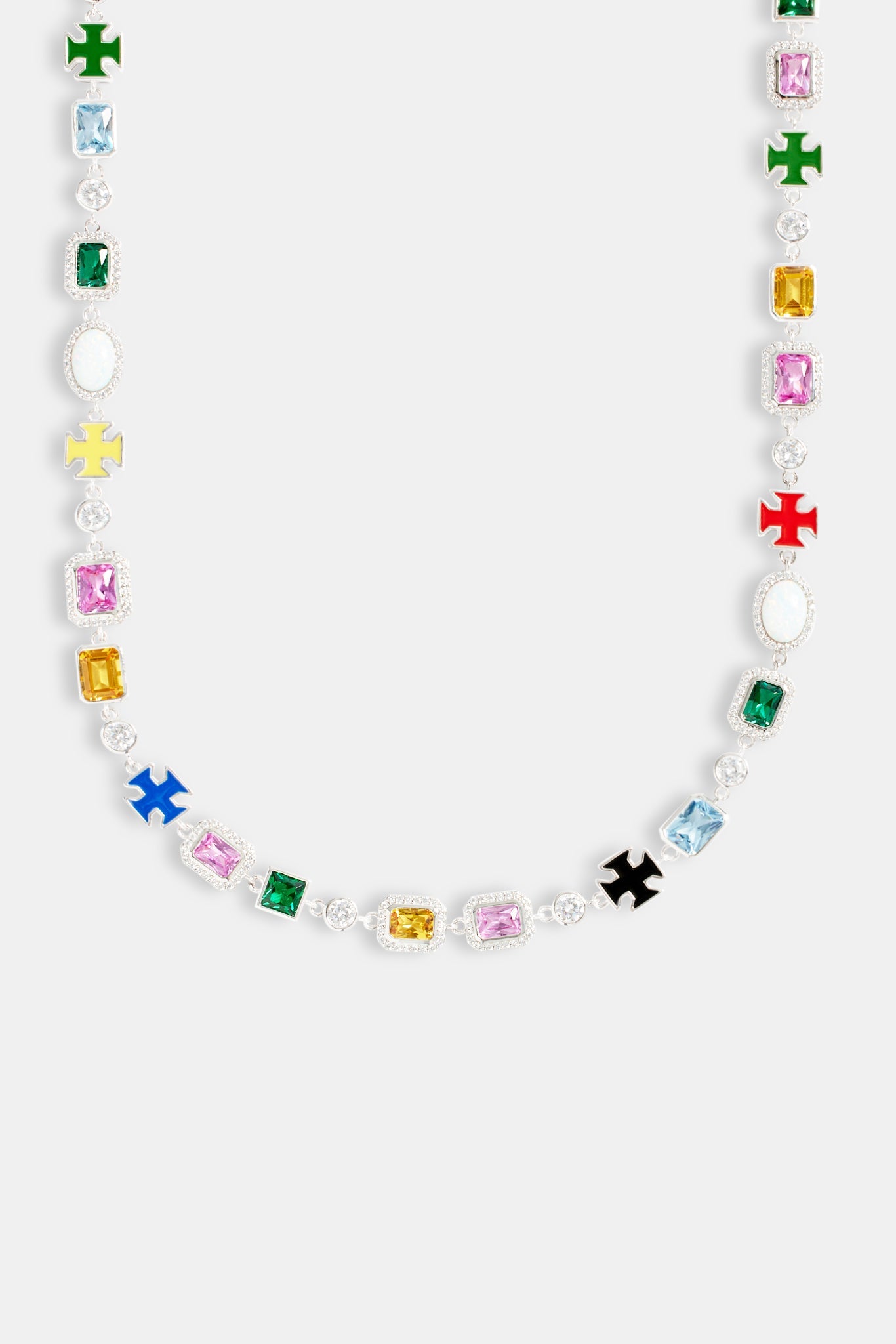 Multi Gemstone Motif Necklace & Bracelet - White - 10mm